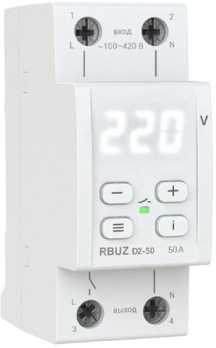 Реле напряжения однофазное цифровое на DIN-рейку Rbuz D2-50 white 50А 50-400В картинка